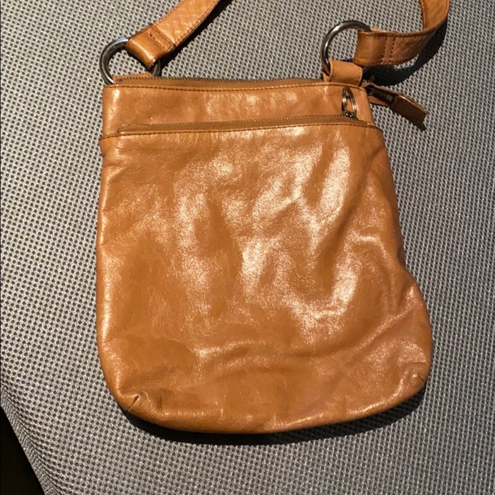 Camel color leather crossbody